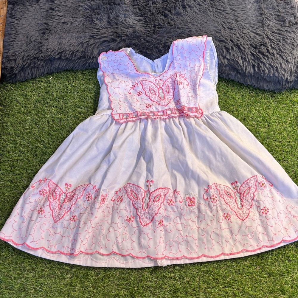 Vintage White Butterfly Embroidered Sleeveless Dress Toddler Girl
